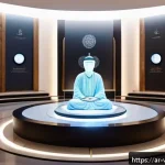 Home 18 가상 추모 공간에서의 커뮤니케이션 툴 - A serene digital memorial space set in a warm, softly lit virtual environment inspired by Middle Eas...